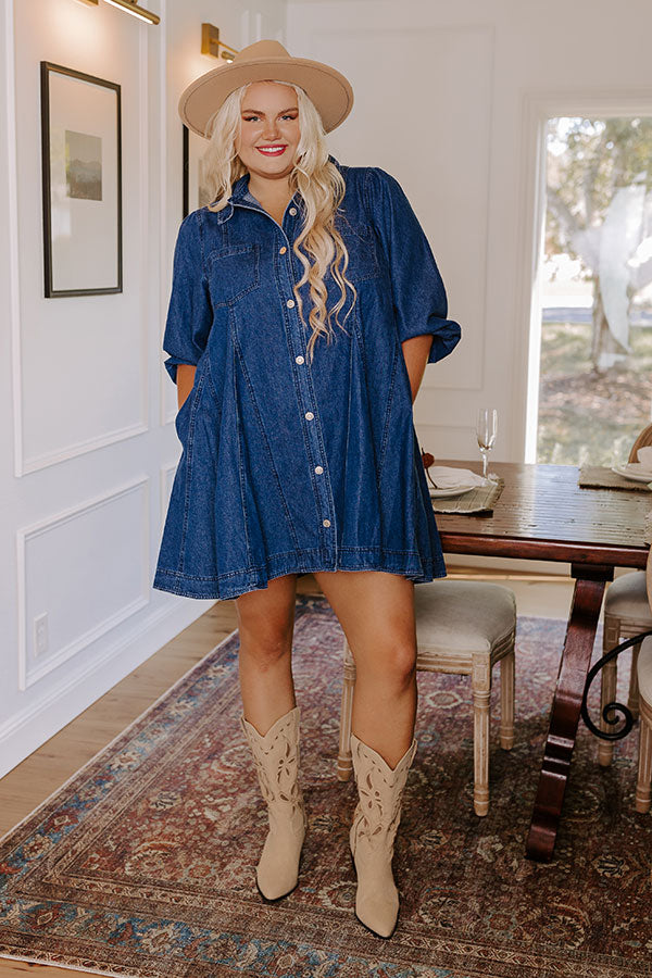Gather Together Denim Mini Dress Curves Image - 1