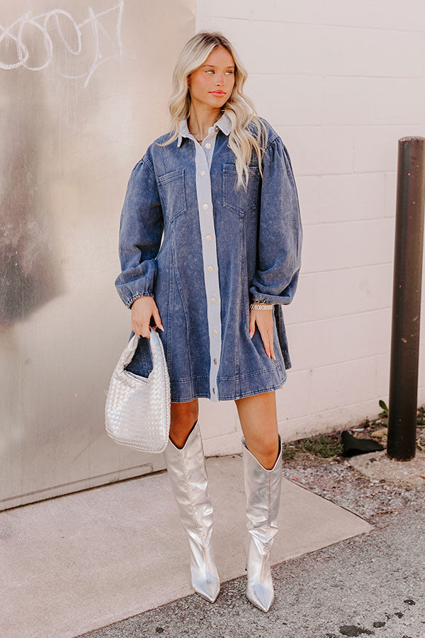 Afternoon Date Denim Mini Dress in Blue Image - 1