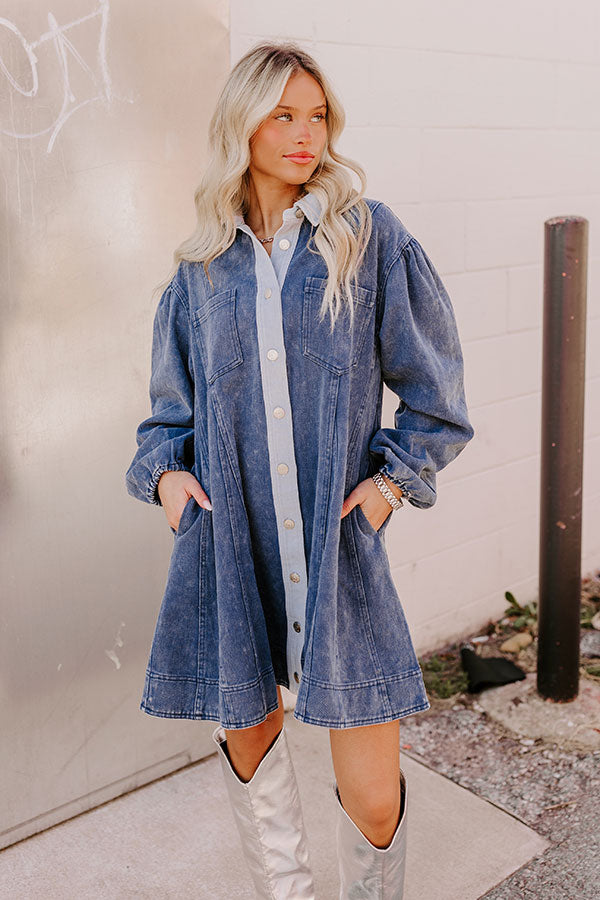 Afternoon Date Denim Mini Dress in Blue Image - 2