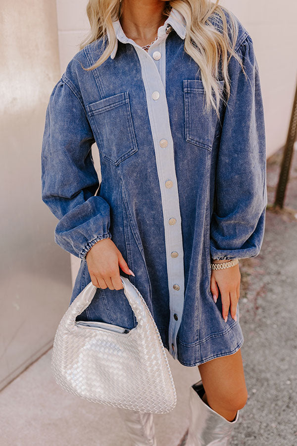 Afternoon Date Denim Mini Dress in Blue Image - 3