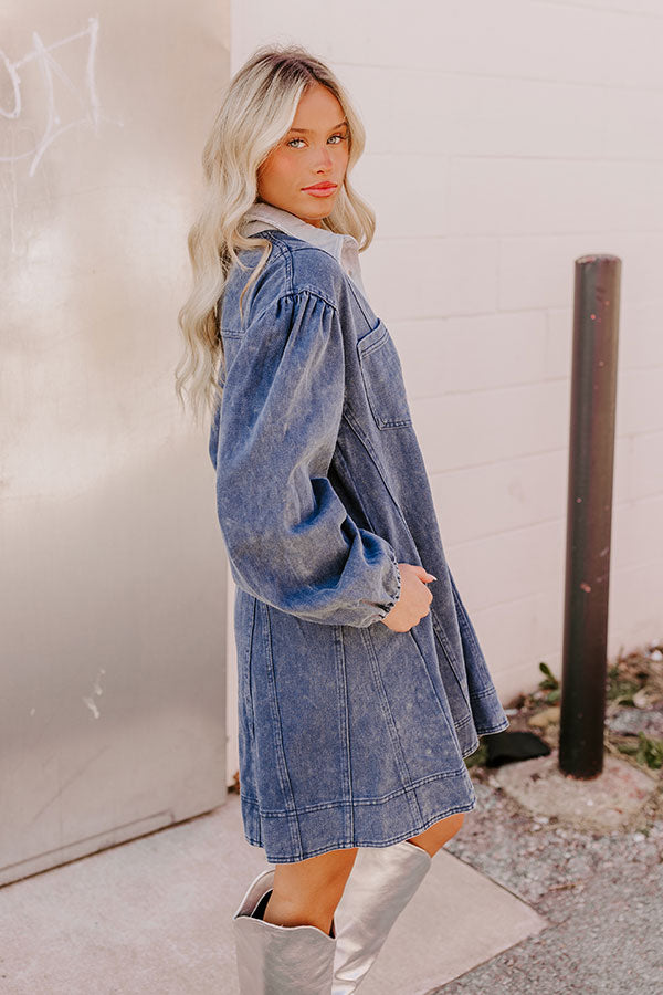 Afternoon Date Denim Mini Dress in Blue Image - 4