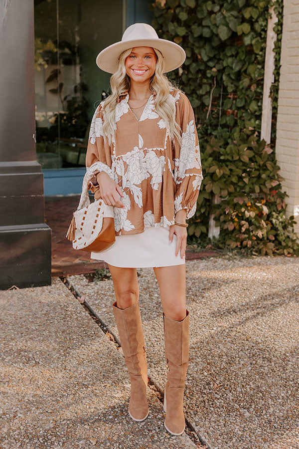 Always In Style Floral Top in Camel Image - 5