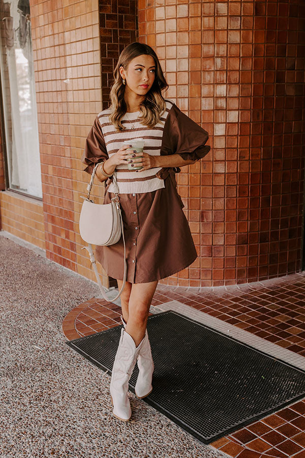 Sweet As Can Be Stripe Mini Dress in Mocha Image - 1
