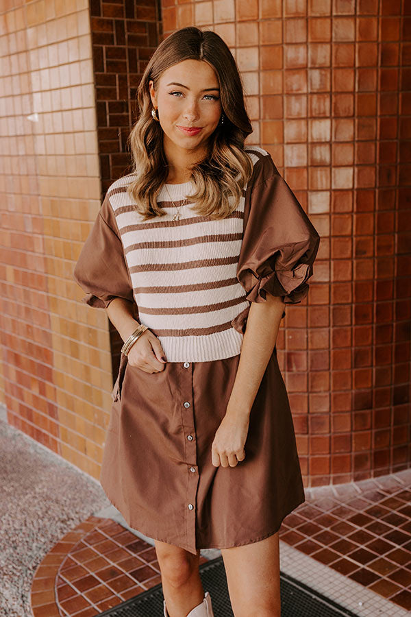 Sweet As Can Be Stripe Mini Dress in Mocha Image - 3
