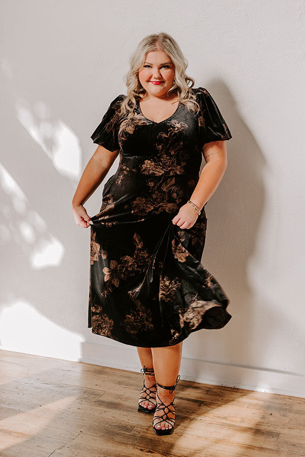 Maple and Mahogany Floral Velvet Midi Curves Image - 3