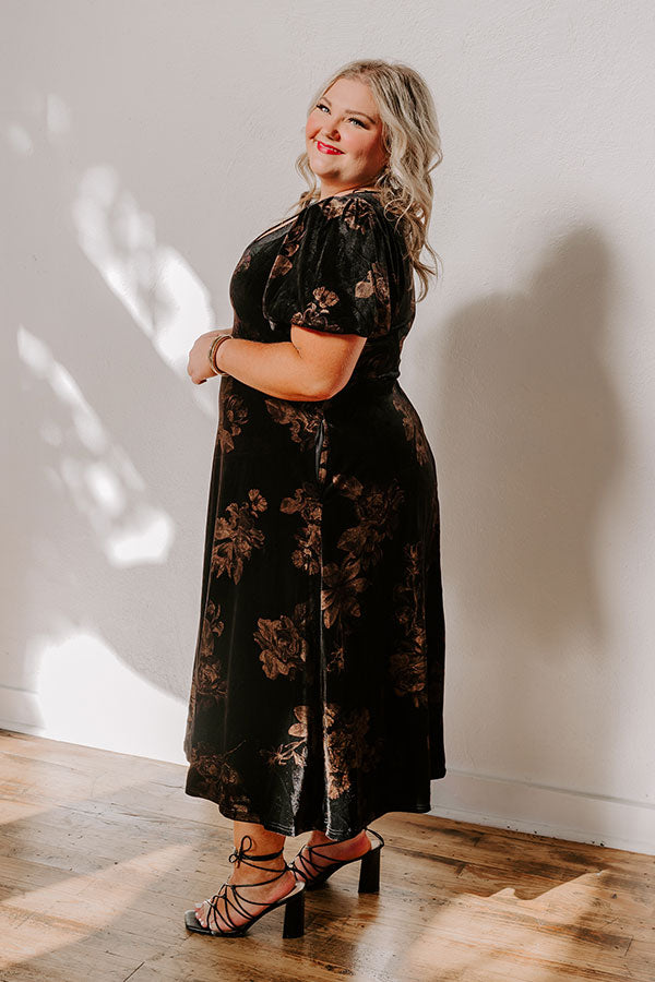 Maple and Mahogany Floral Velvet Midi Curves Image - 4