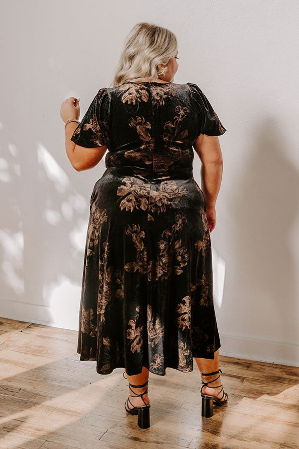 Maple and Mahogany Floral Velvet Midi Curves Image - 5