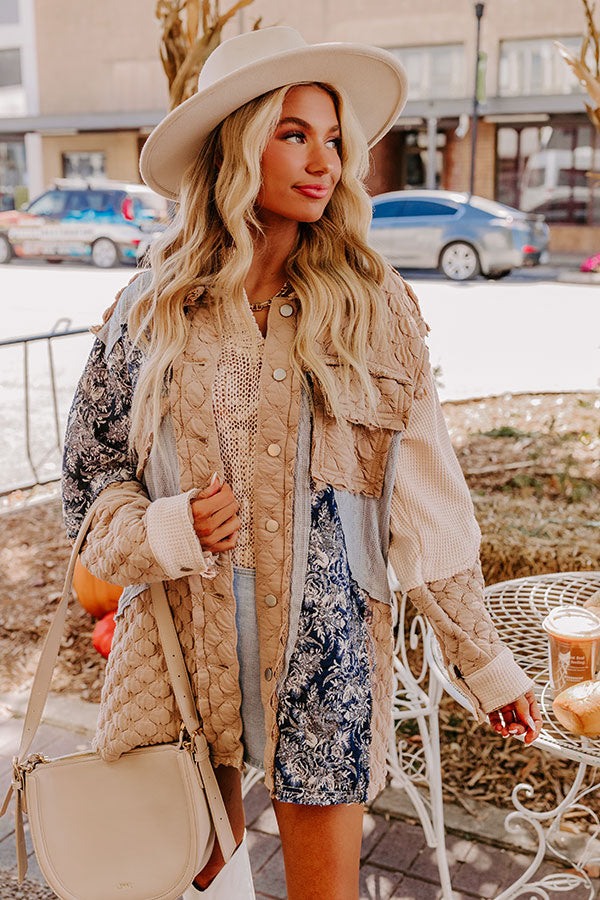 Cozy Mindset Color Block Jacket in Warm Taupe Image - 3