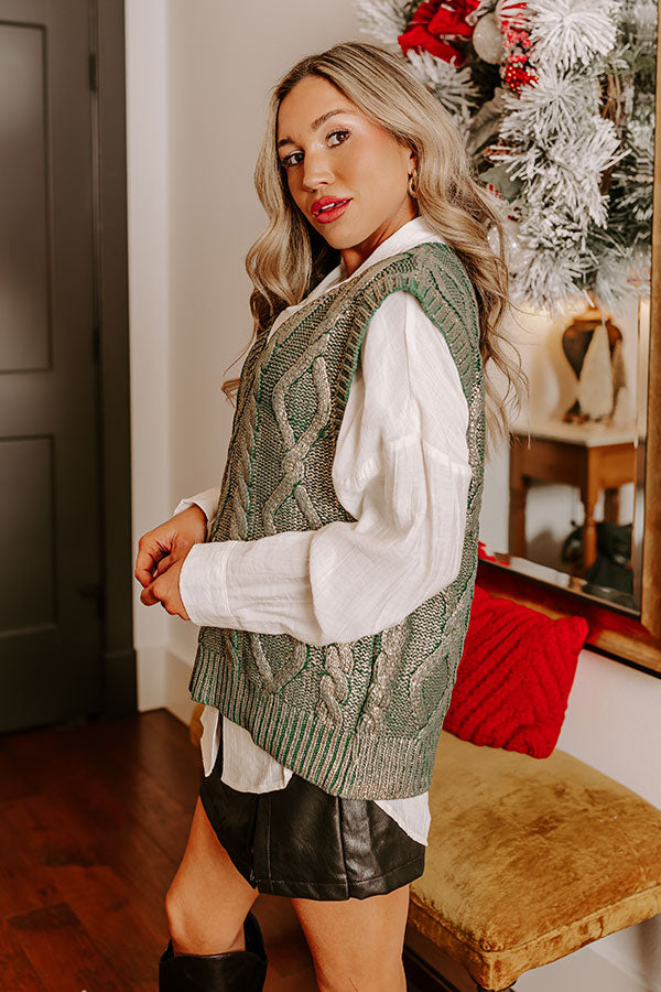 Holiday Party Metallic Knit Vest Top in Hunter Green Image - 3
