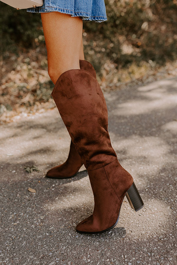 Brown Suede Faux Suede Knee High Boots The Aria Faux Suede Knee