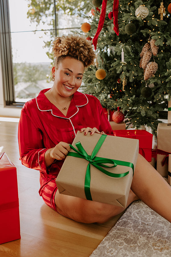 Calm Energy Satin Pajama Top in Crimson Curves Image - 1