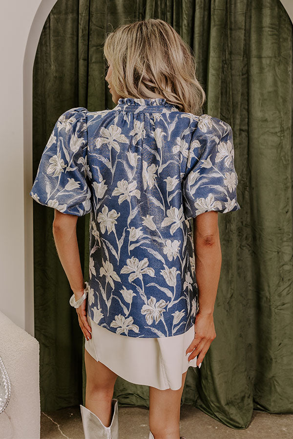 Holiday Party Floral Jacquard Top in Blue Image - 5