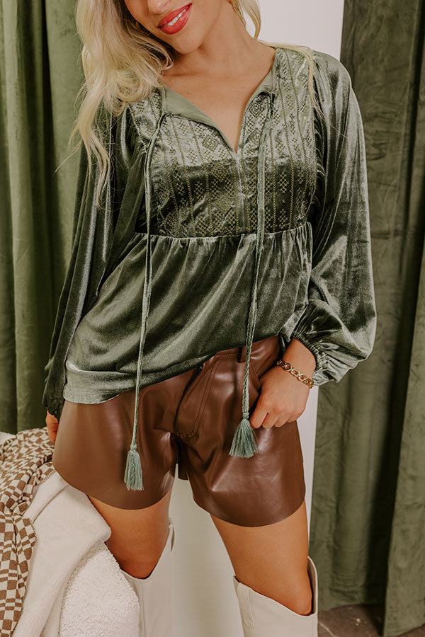 Cider And Sunsets Velvet Babydoll Top in Olive Image - 3