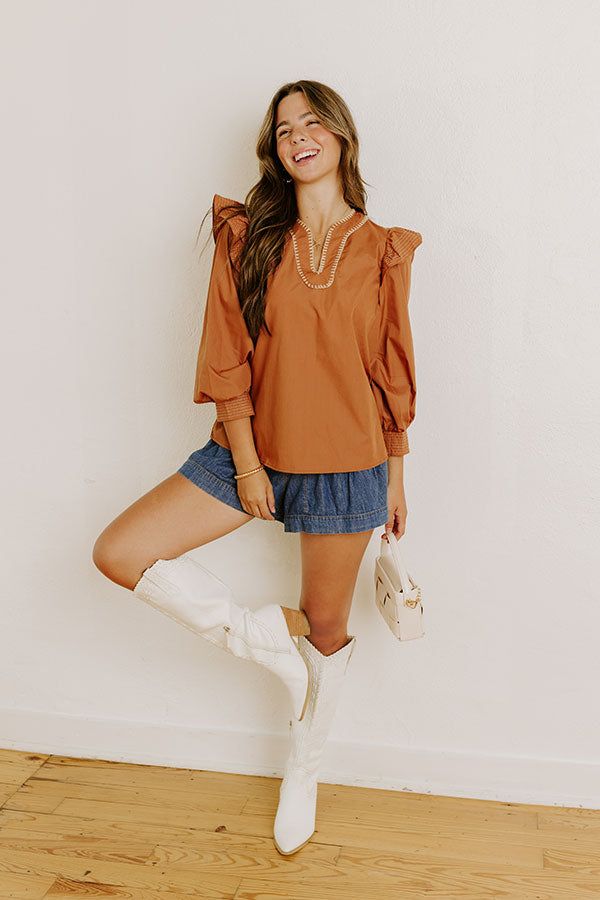 Chic Moment Ruffle Top in Camel Image - 1
