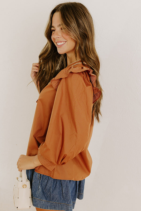 Chic Moment Ruffle Top in Camel Image - 4