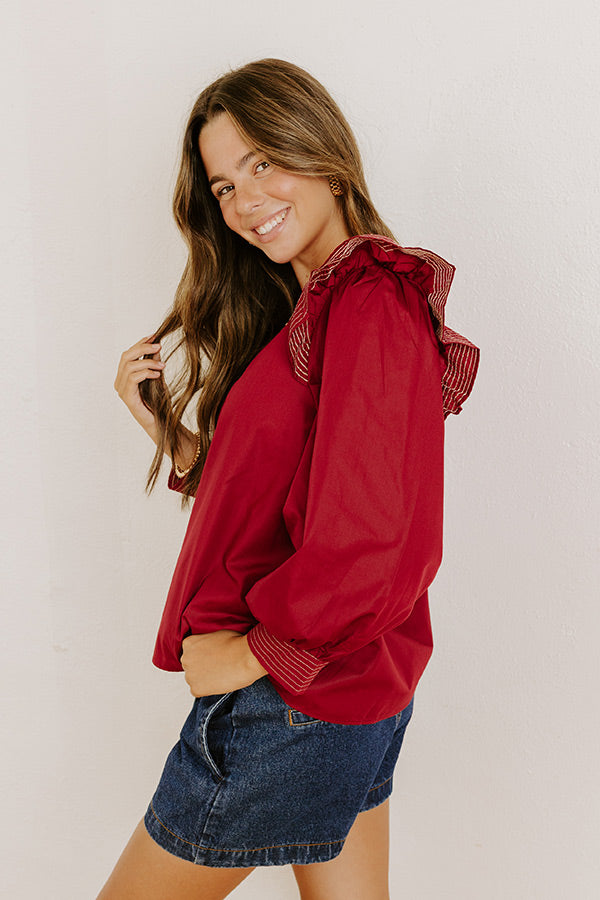 Chic Moment Ruffle Top in Crimson Image - 5