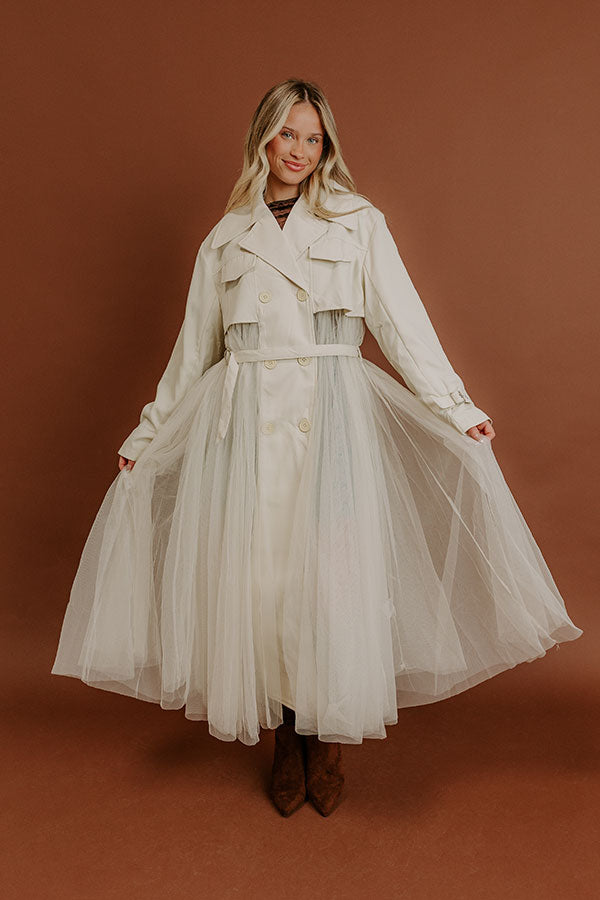 Catwalk Crush Mesh Trench Coat in Cream Image - 1