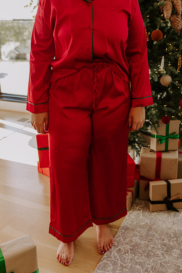 Feeling Luxurious Satin Pajama Pants in Red Curves Image - 2