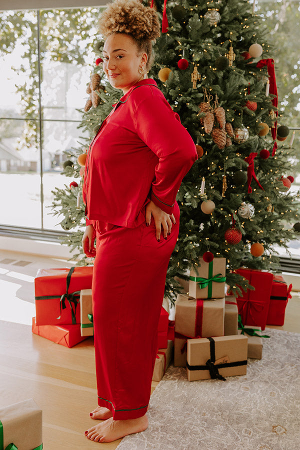 Feeling Luxurious Satin Pajama Pants in Red Curves Image - 3