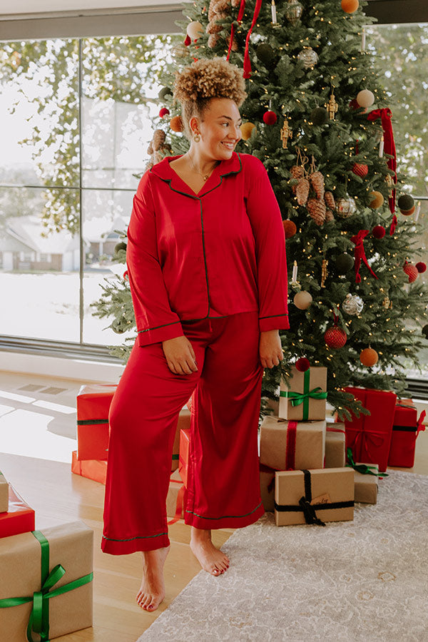 Feeling Luxurious Satin Pajama Top in Red Curves Image - 2