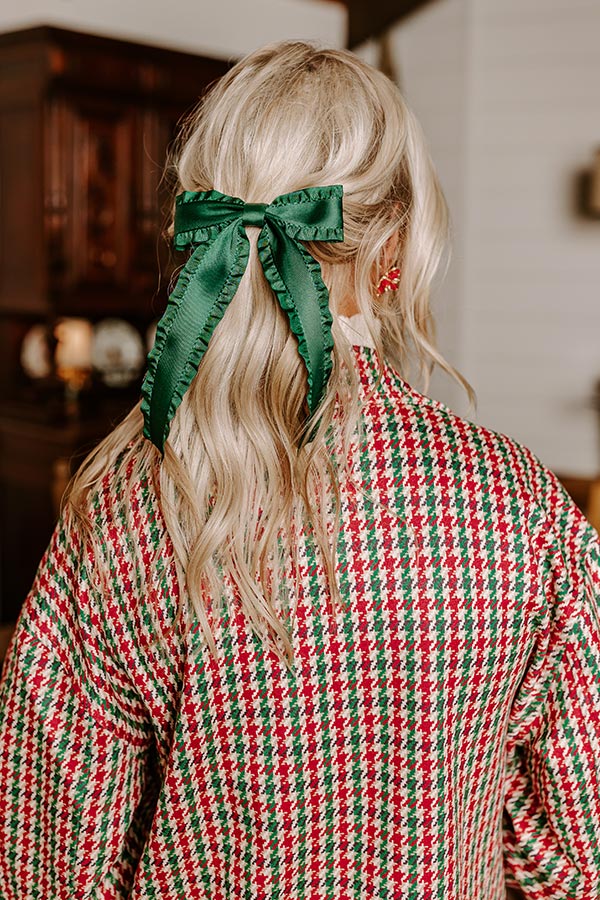 Cue The Charm Bow Hair Clip in Hunter Green Image - 2