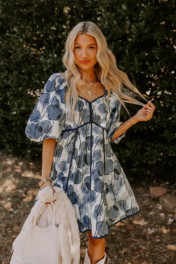 Autumn Stroll Babydoll Mini Dress in Blue – Impressions Online Boutique