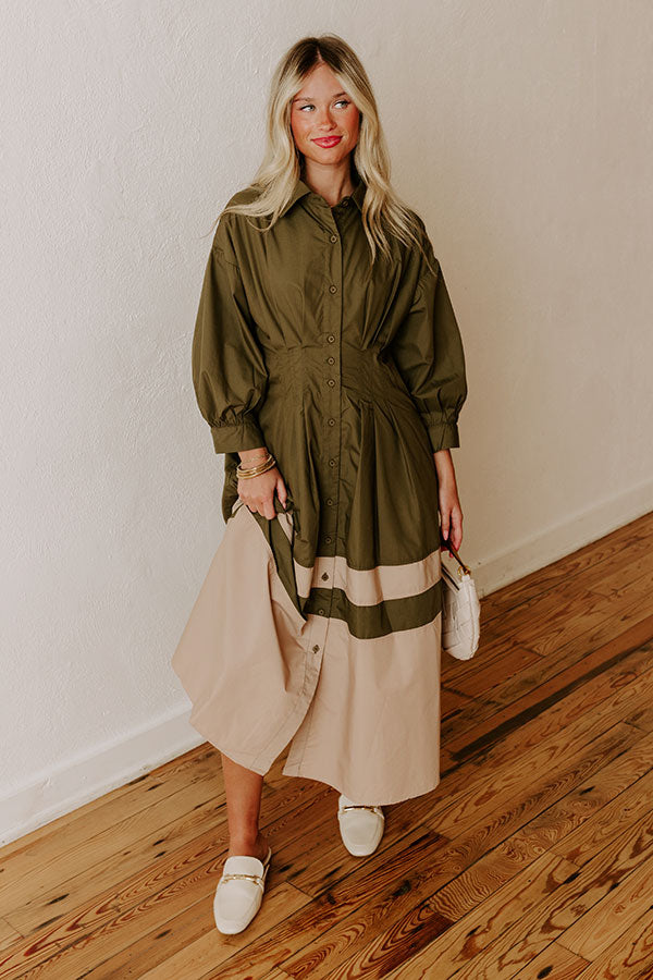 Hopeless Romantic Button Down Midi in Army Green Image - 1