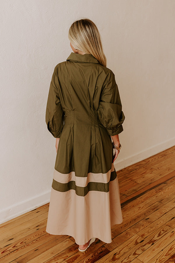 Hopeless Romantic Button Down Midi in Army Green Image - 4