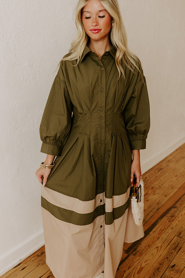 Hopeless Romantic Button Down Midi in Army Green Image - 2
