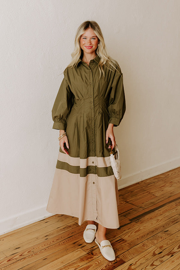 Hopeless Romantic Button Down Midi in Army Green Image - 5