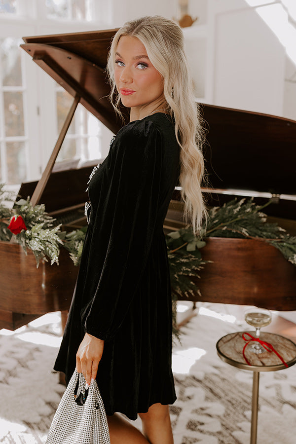 Bows And Kisses Velvet Mini Dress in Black - Main Image