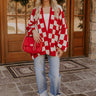 Chic Checkmate Knit Cardigan in Red Image - 1
