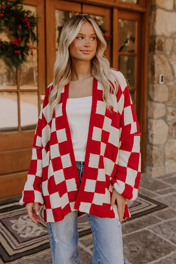 Chic Checkmate Knit Cardigan in Red Image - 2