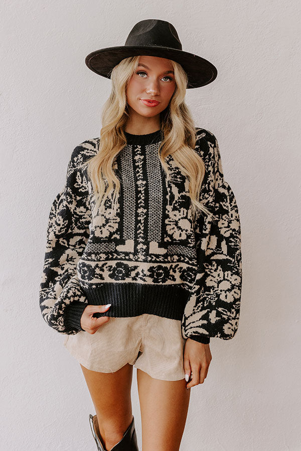 Chic Statement Floral Knit Sweater in Black Image - 2