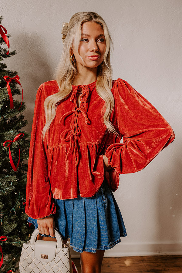 Chic Lifestyle Front Tie Velvet Top in Scarlet Image - 1