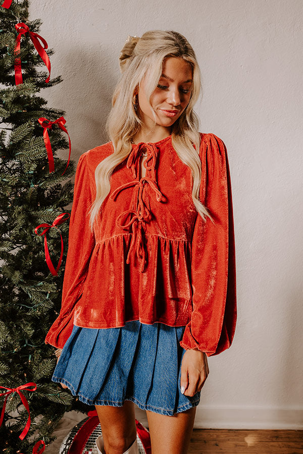 Chic Lifestyle Front Tie Velvet Top in Scarlet Image - 3