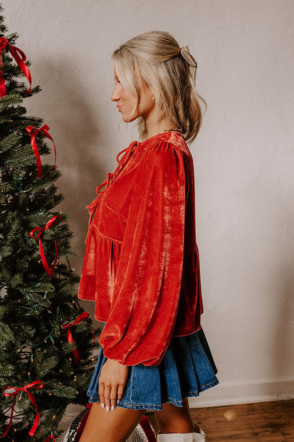 Chic Lifestyle Front Tie Velvet Top in Scarlet Image - 4