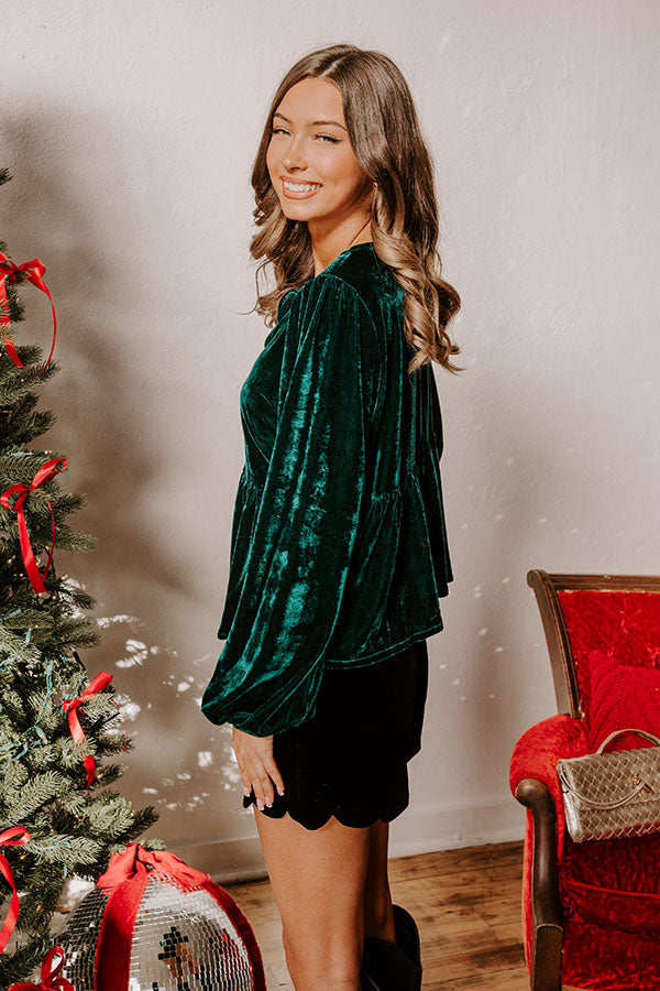 Chic Lifestyle Front Tie Velvet Top in Hunter Green Image - 4