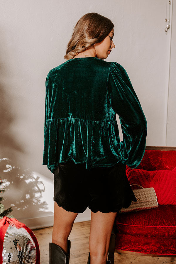 Chic Lifestyle Front Tie Velvet Top in Hunter Green Image - 5