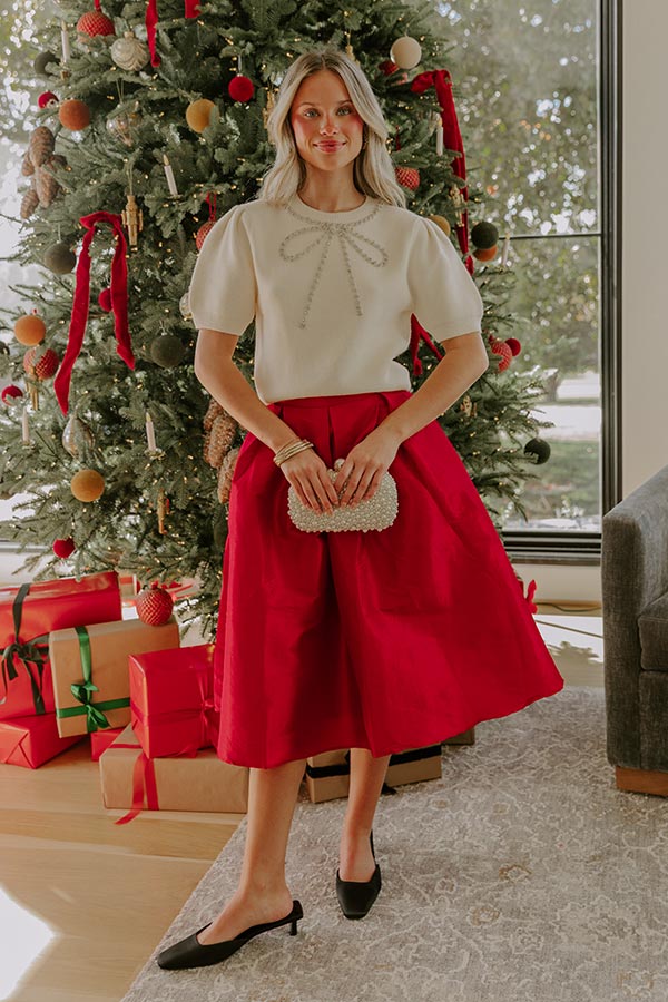 The Belle High Waist Midi Skirt in Red Image - 1
