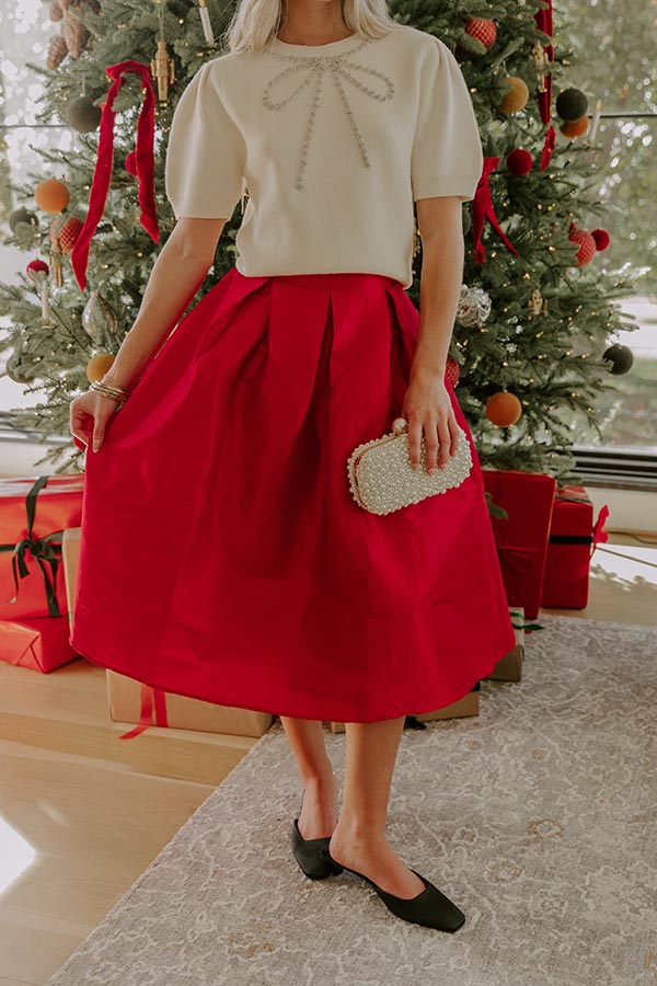 The Belle High Waist Midi Skirt in Red Image - 4