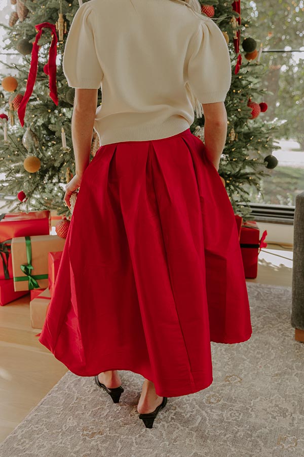 The Belle High Waist Midi Skirt in Red Image - 5