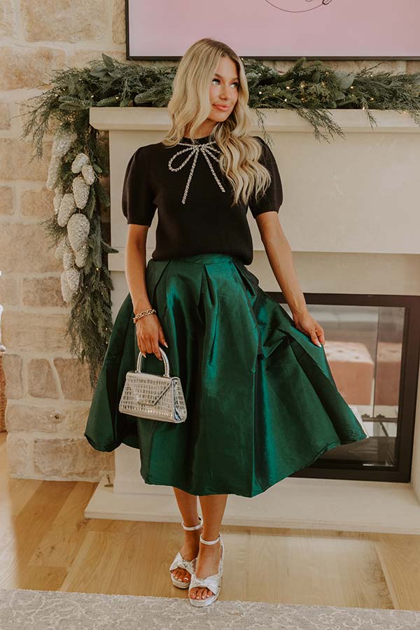 The Belle High Waist Midi Skirt in Hunter Green Image - 1