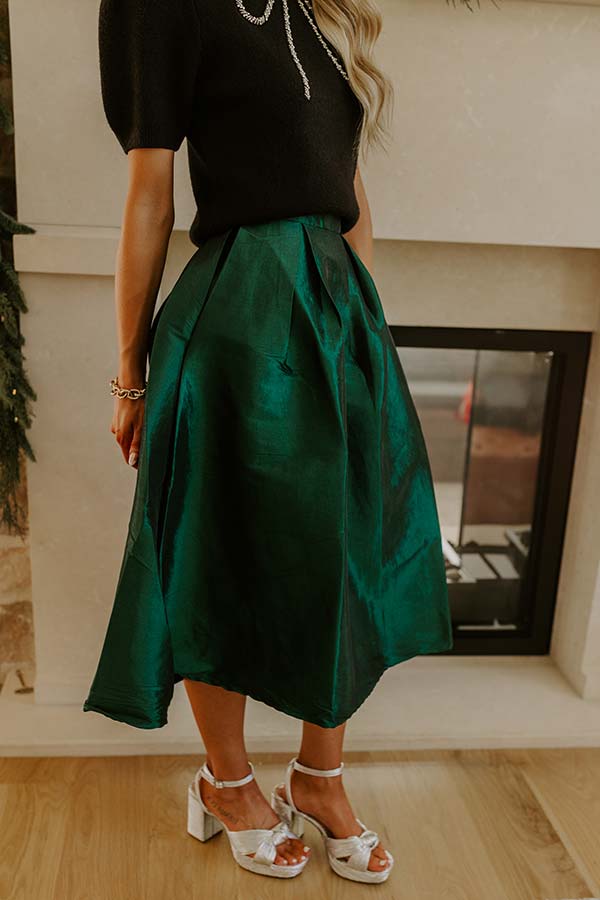 The Belle High Waist Midi Skirt in Hunter Green Image - 5