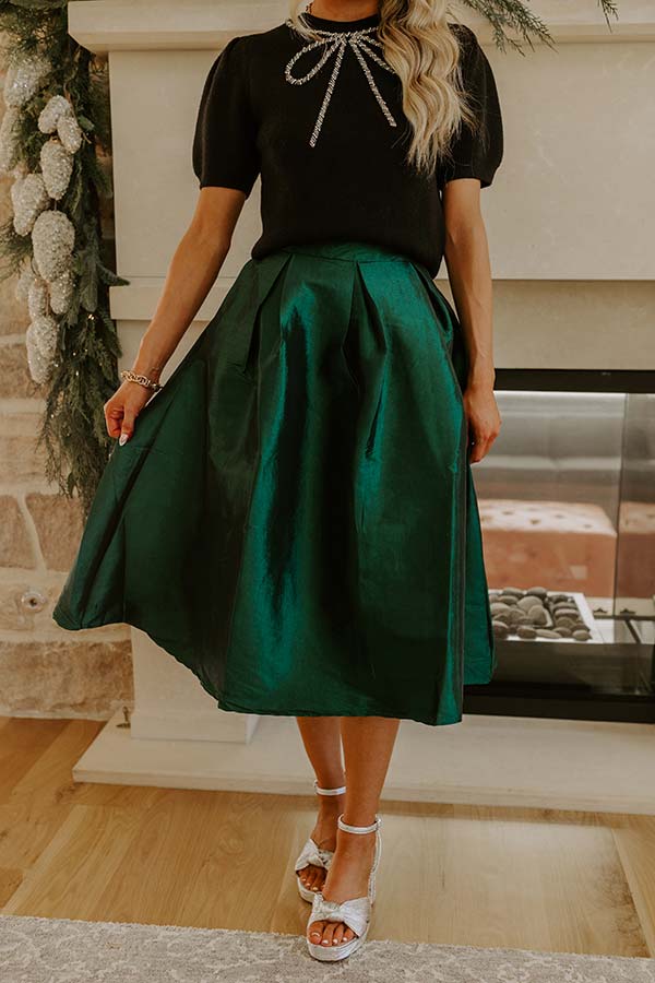 The Belle High Waist Midi Skirt in Hunter Green Image - 2