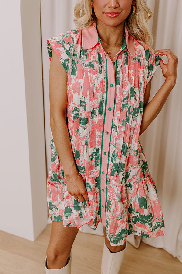 Artistic Flow Button Down Mini Dress in Green Image - 3