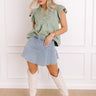 Farmers Market Cutie Embroidered Chambray Top in Sage Image - 1