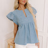 Farmers Market Cutie Embroidered Chambray Top in Light Wash Image - 1