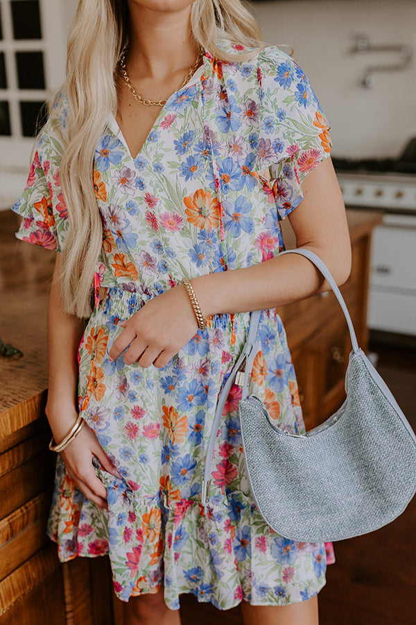 BLUE BOW SWEETHEART WAISTBAND SLEEVELESS FLORAL MINI DRESS main image 1
