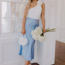 The Adeline High Waist Satin Midi Skirt in Sky Blue Image - 1